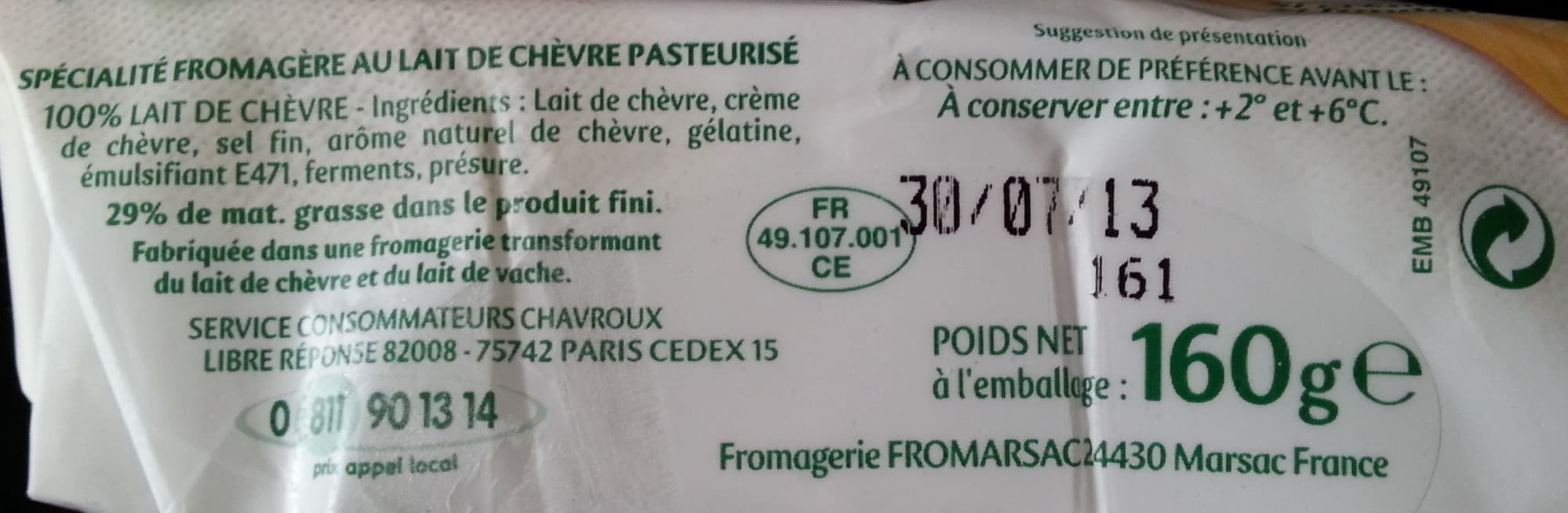 Chavroux Tendre Bûche (29 % MG) packshot