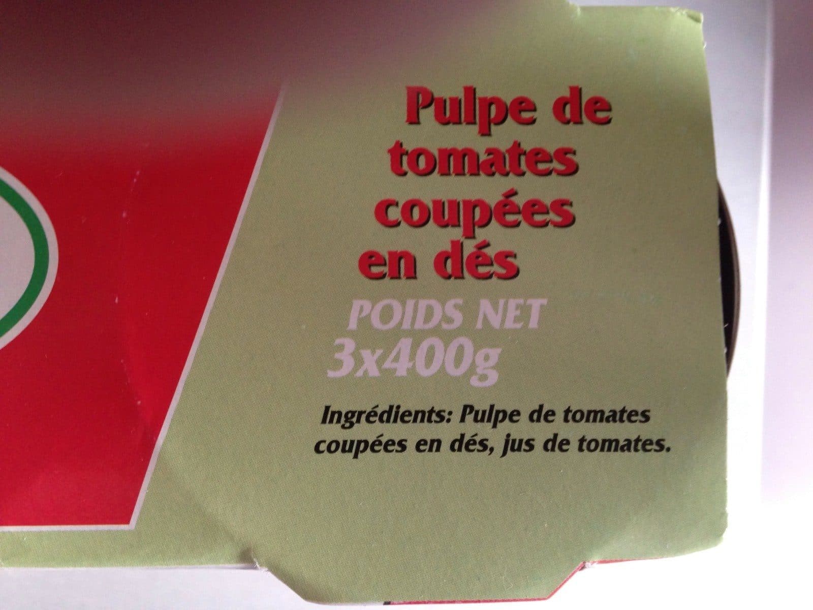 Open Food Facts Pulpe de tomates coupées en dés packshot
