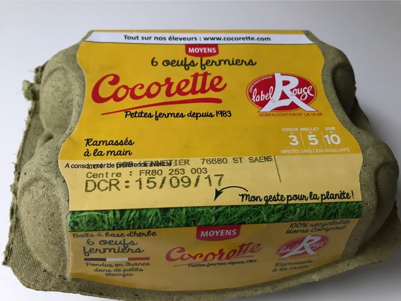 Cocorette Oeufs fermier moyens label rouge Poules elevees en plein air packshot