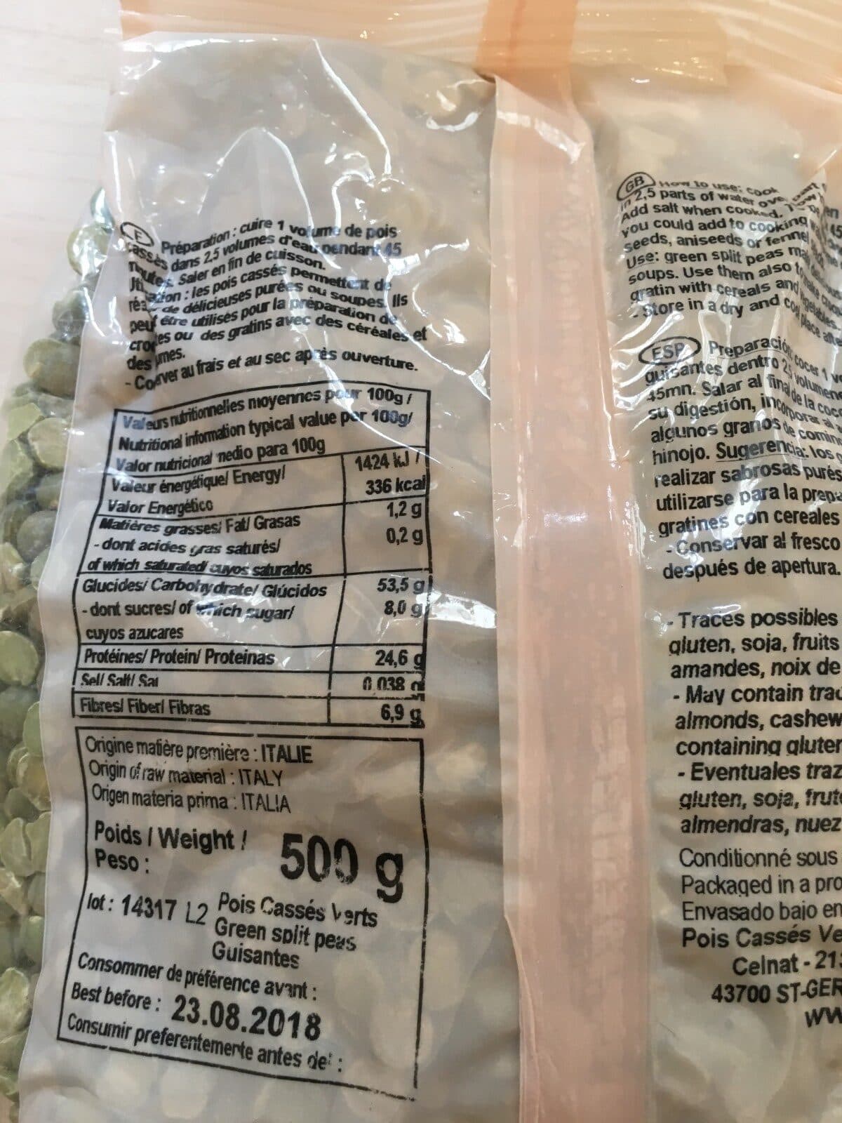 Celnat 500G Pois Casses Verts packshot