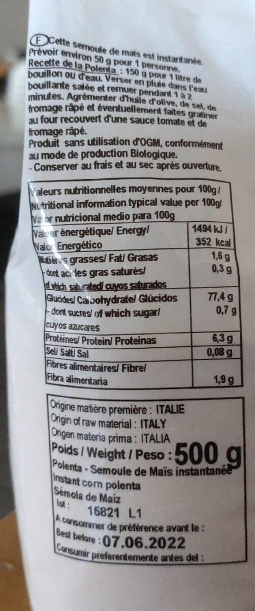 Celnat 500G SEMOULE DE MAIS (POLENTA) packshot