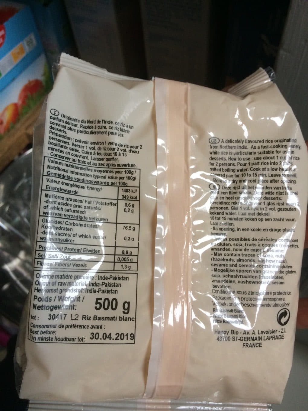 Happy Bio Riz Basmati blanc packshot