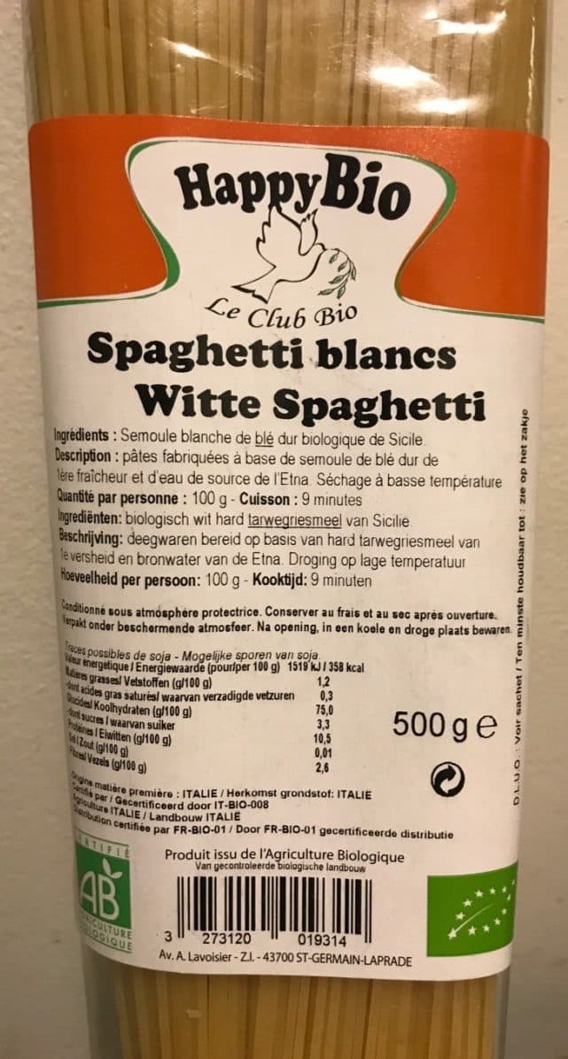 Happy Bio Spaghetti blancs packshot