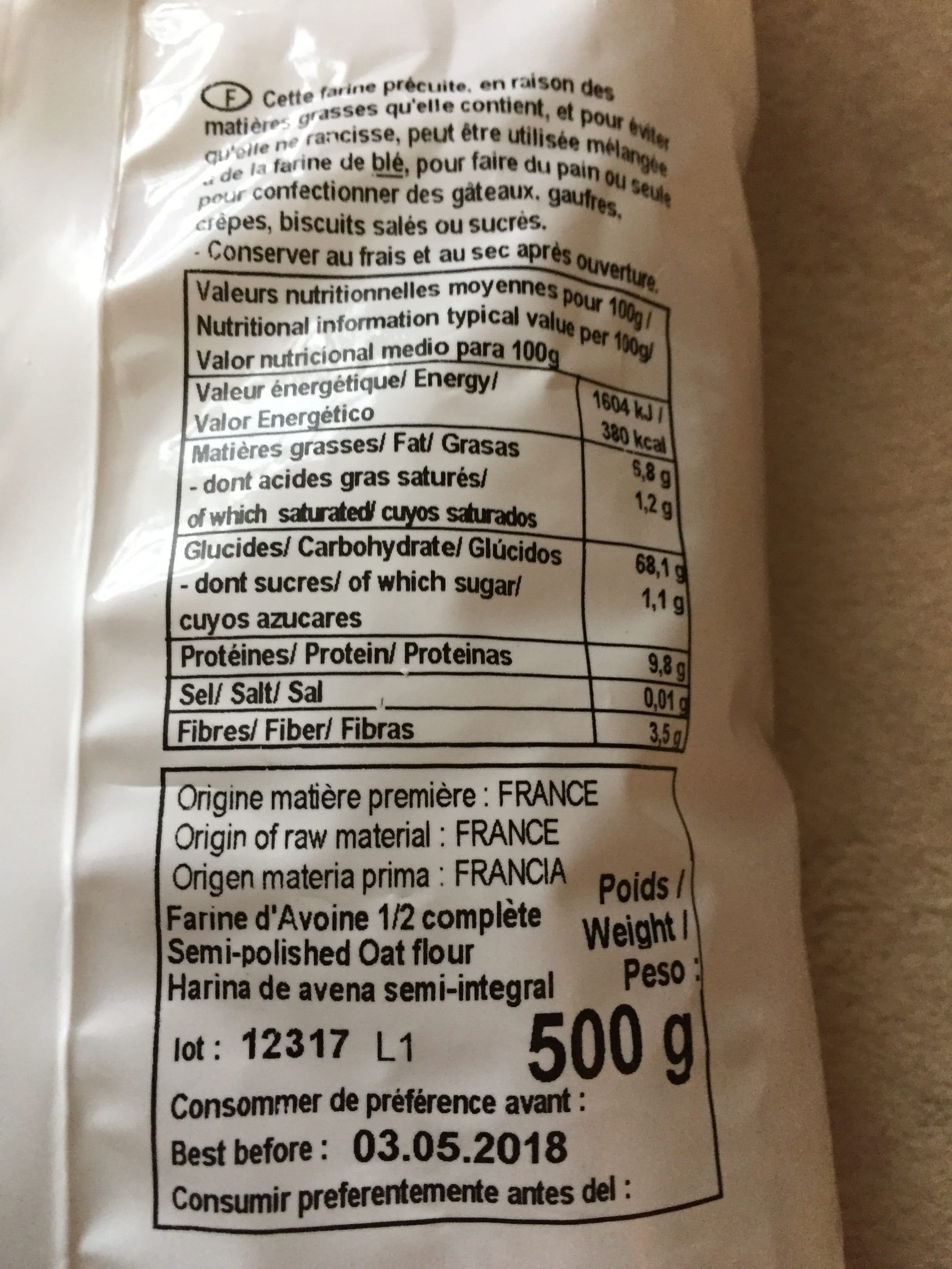 Celnat Farine d'avoine demi-complète packshot