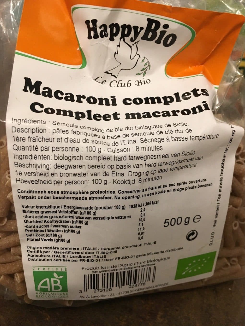 HappyBio Macaroni complets packshot