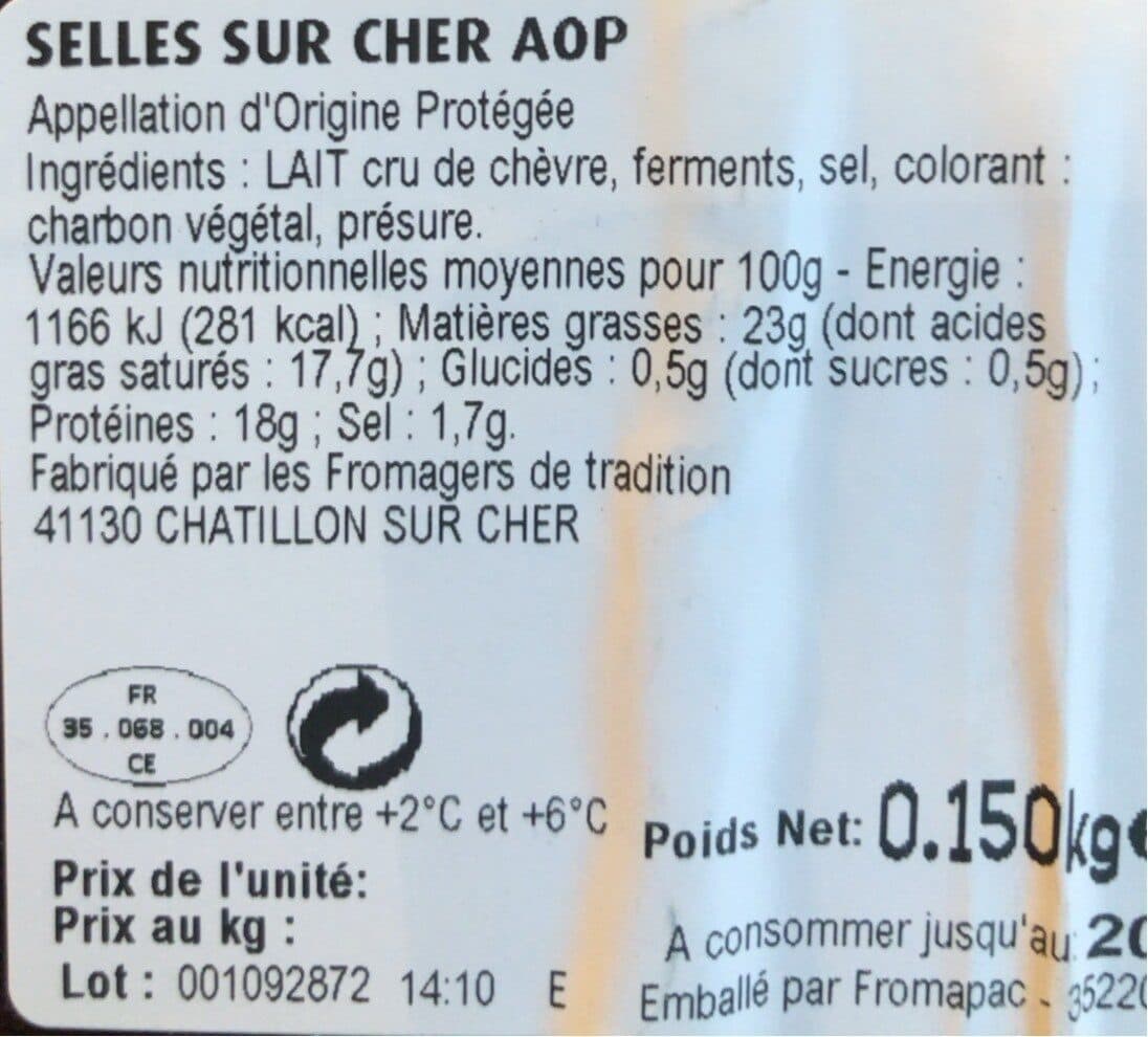 Sans marque Selles sur Cher AOC au lait cru de chevre, 25%MG packshot