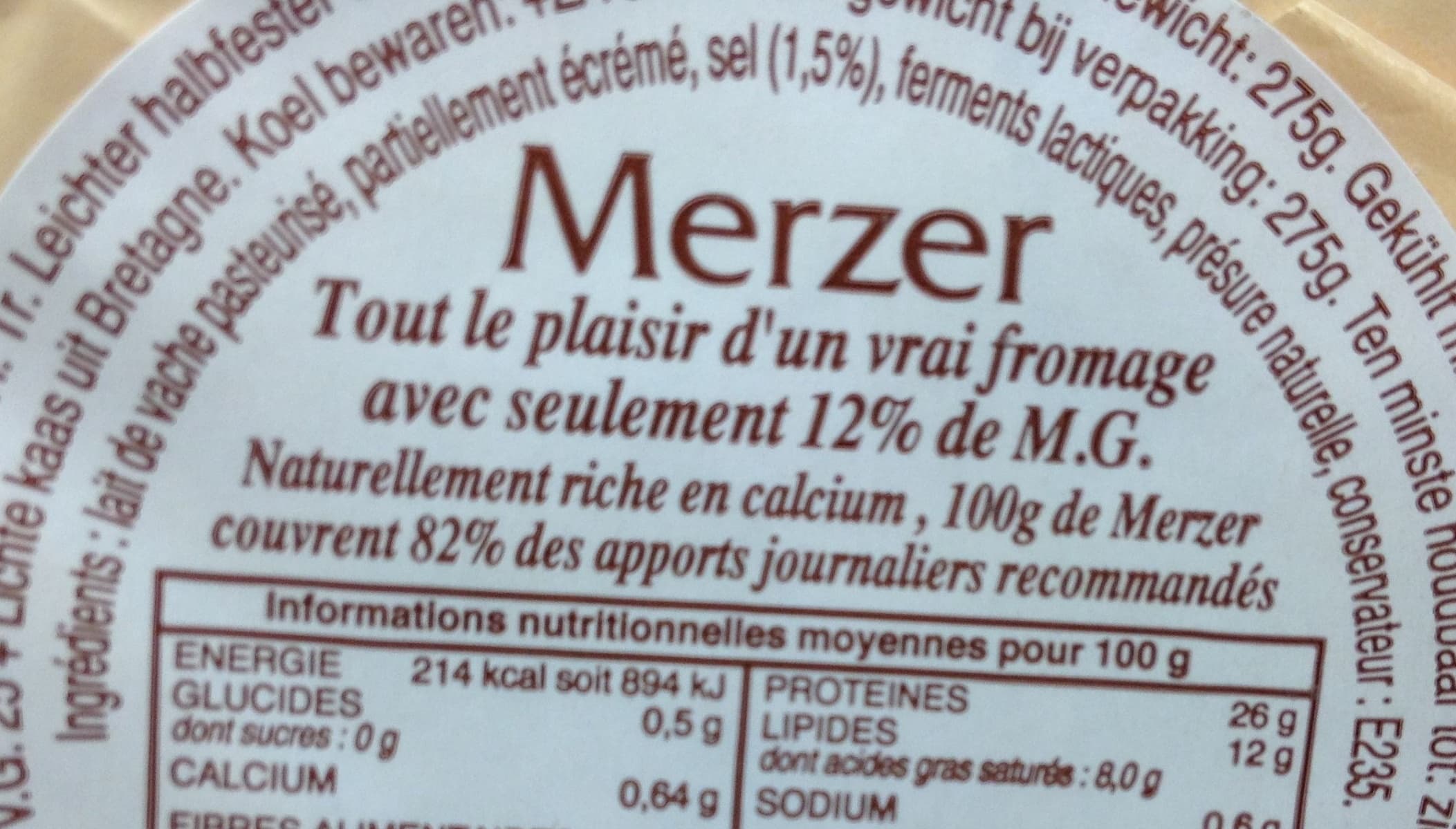 Merzer Fromage à pâte pressée non cuite allégé packshot