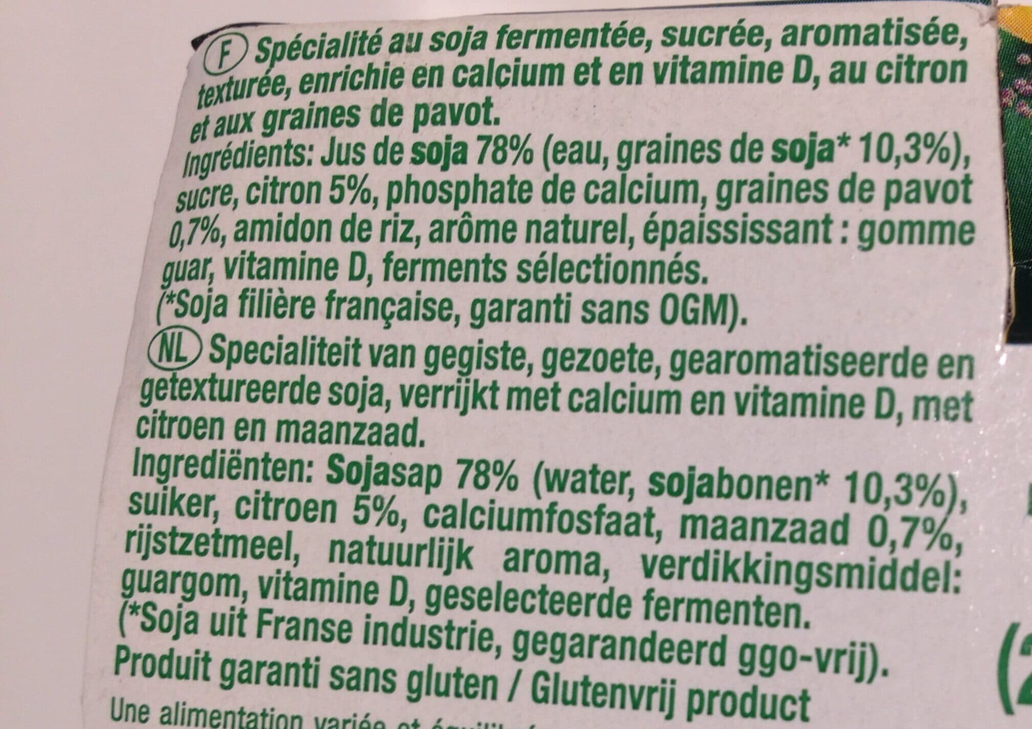 Sojasun Citron graines de pavot packshot