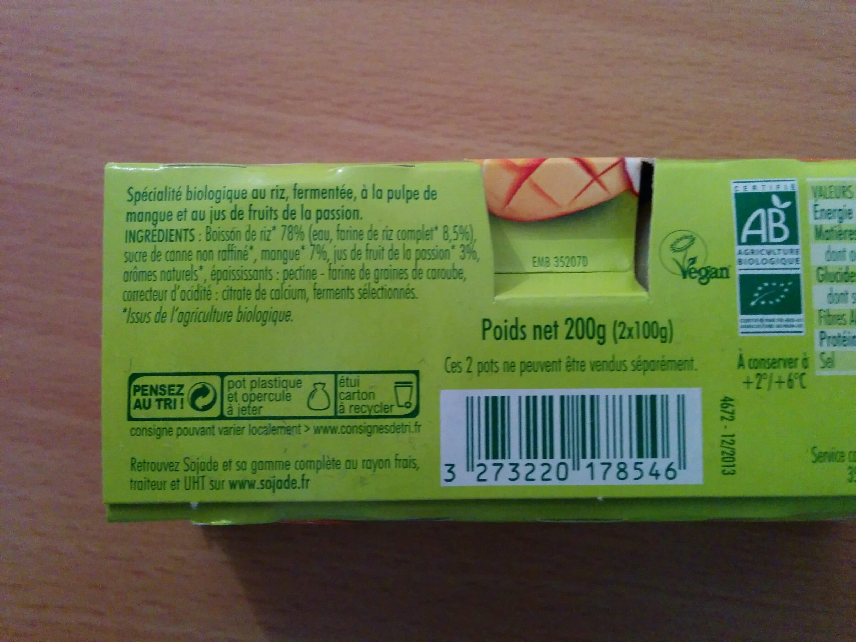 Sojade Délice de riz Mangue Passion packshot