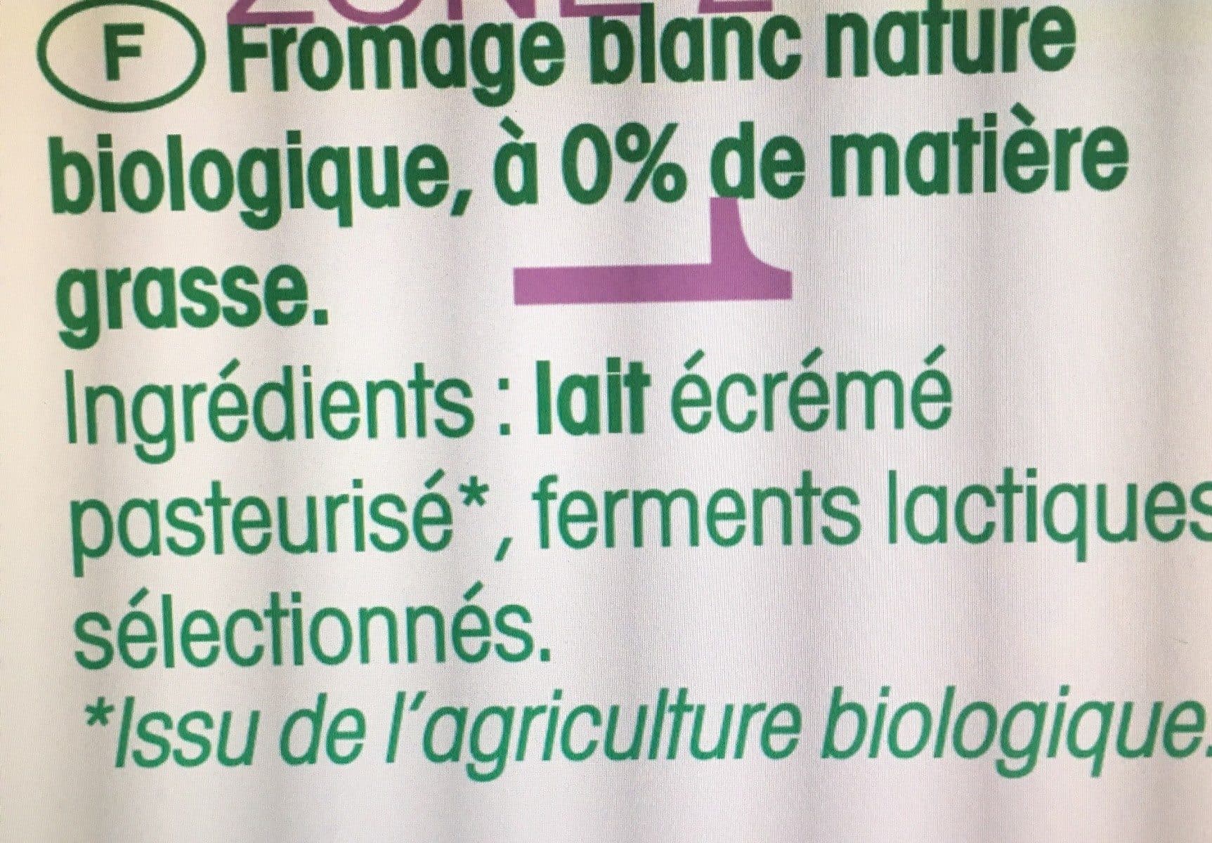 Vrai Fromage blanc bio nature au lait pasteurise 0%MG VRAI packshot