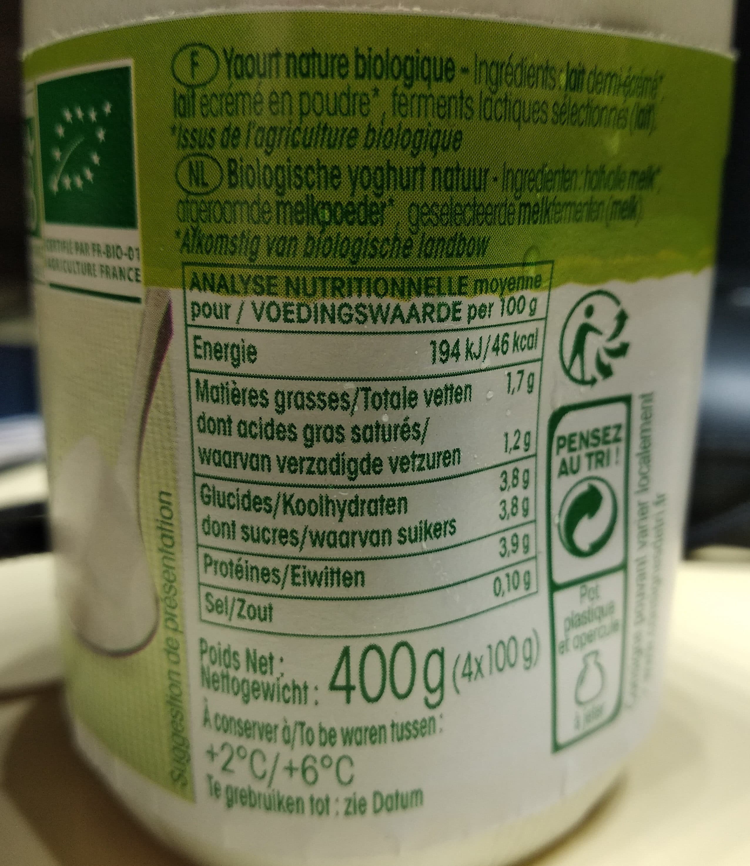 Vrai Yaourt Nature 1 / 2 écrémé Bio Vrai packshot