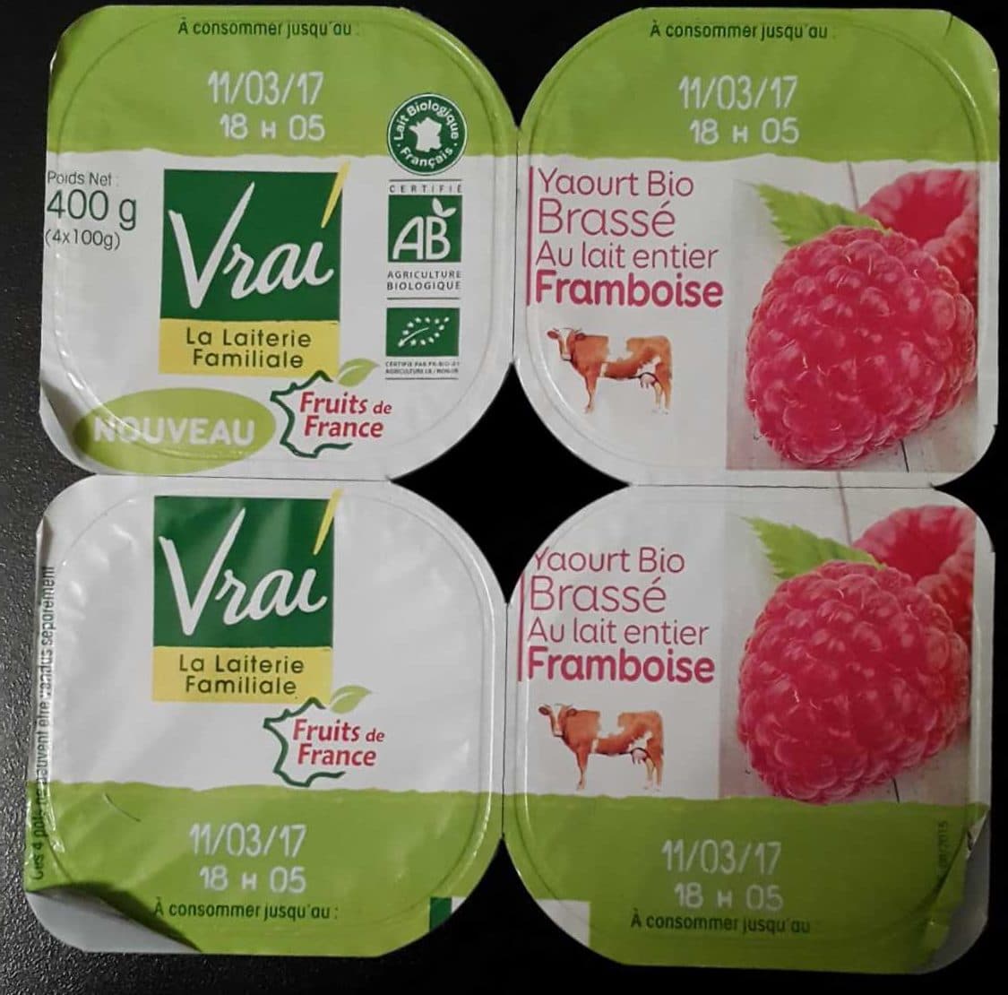 Vrai Yahourt bio brassé à la framboise packshot