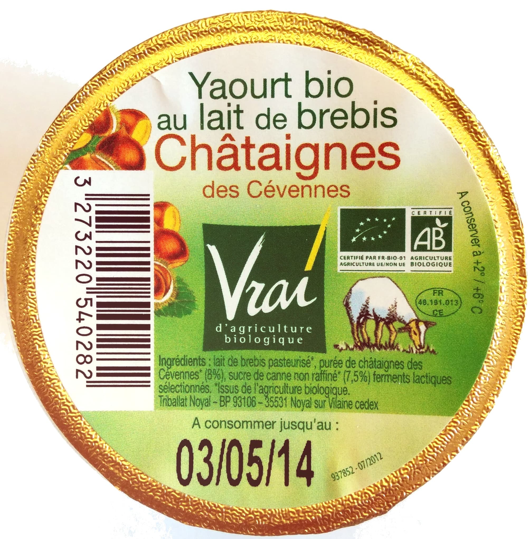 Vrai Yaourt bio au lait de brebis Châtaignes des Cévennes packshot