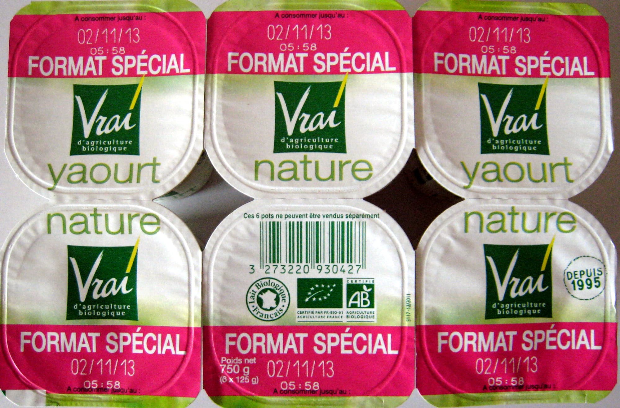 Vrai Yaourt Nature Bio Format Spécial packshot