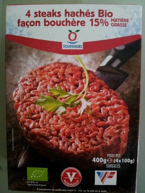 Toupargel 4 Steaks Hach?s Bio Surgel?s 15% 400g packshot