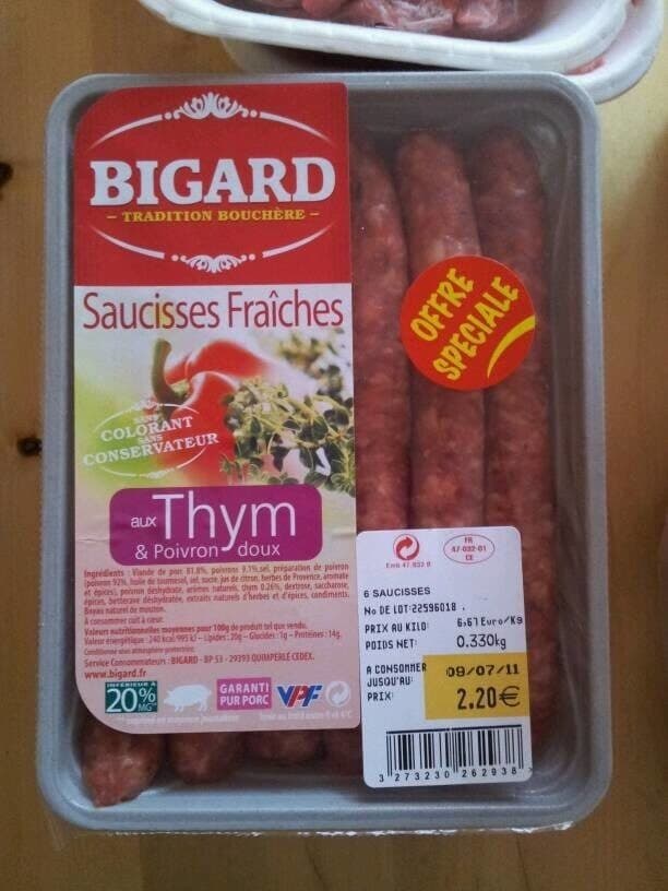 Bigard Saucisses Fraîches Aux Thym Et Poivrons Doux packshot
