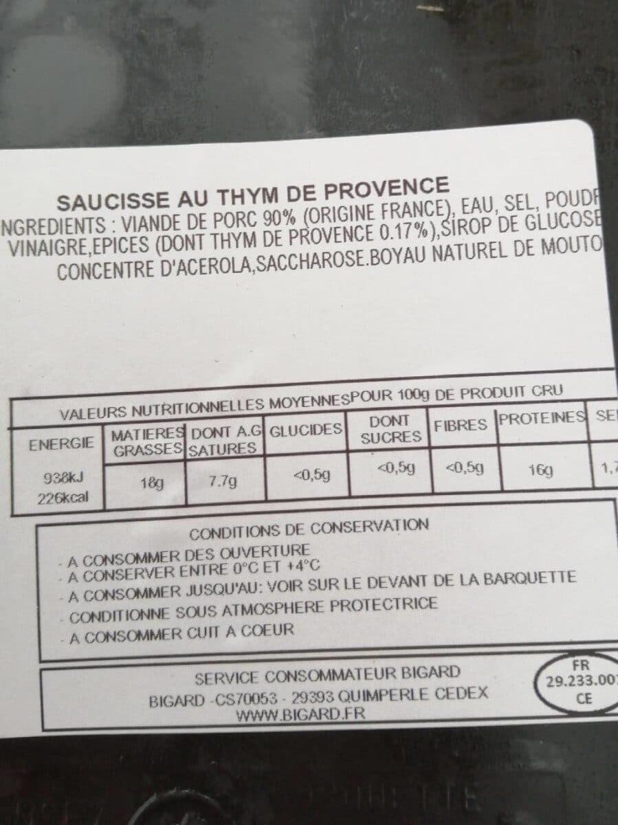 Bigard Saucisses Fraîches Aux Thym Et Poivrons Doux packshot