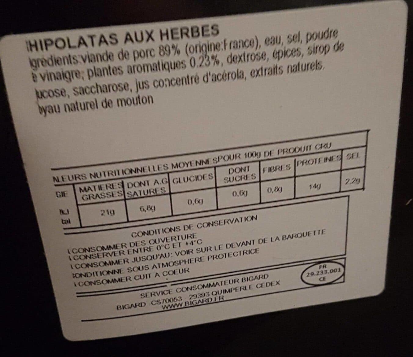 Bigard Chipolatas aux herbes Bigard Sous atmosphère packshot