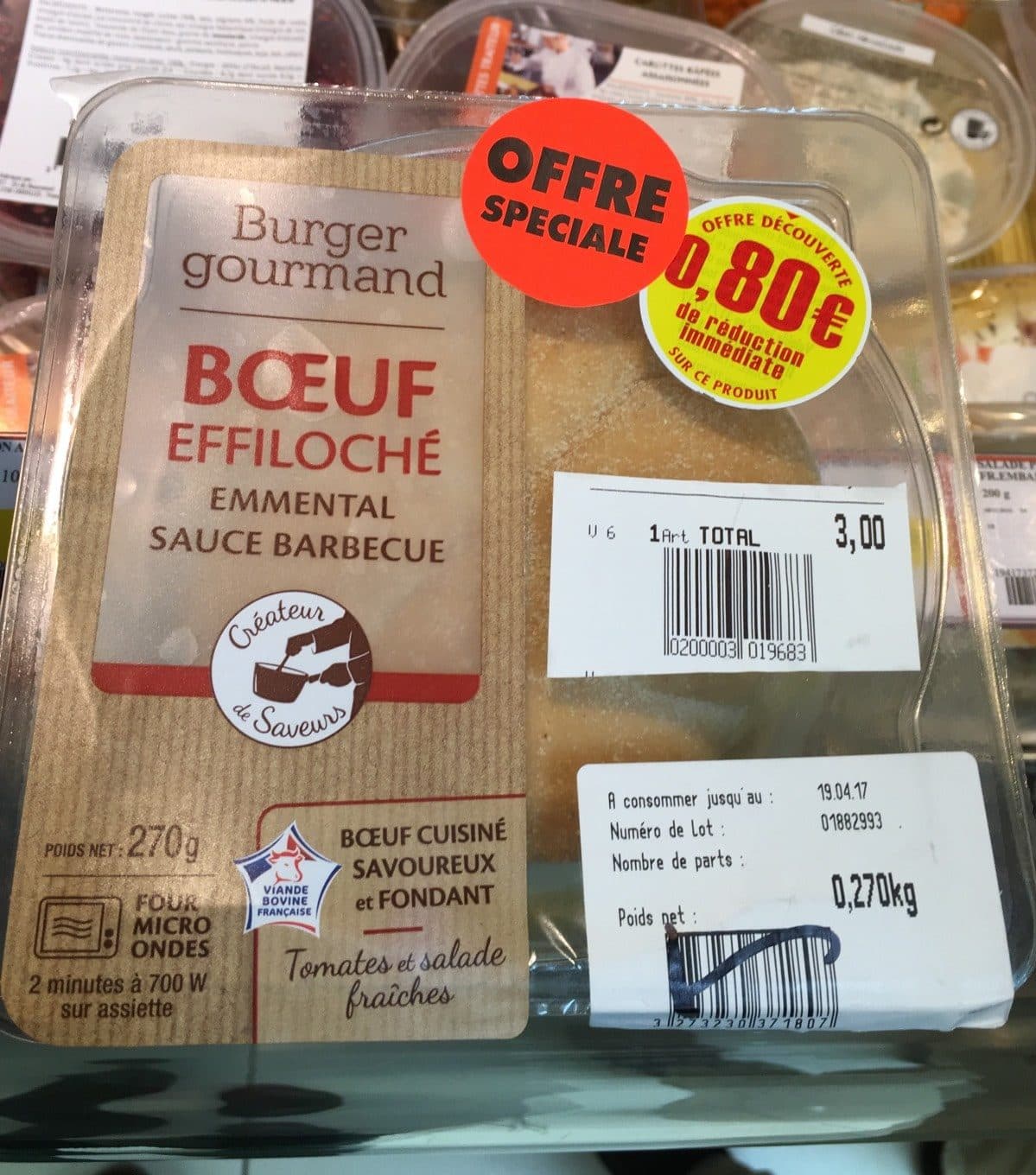 Créateur De Saveurs Burger Gourmand Bœuf Effiloché, Emmental, Sauce Barbecue packshot