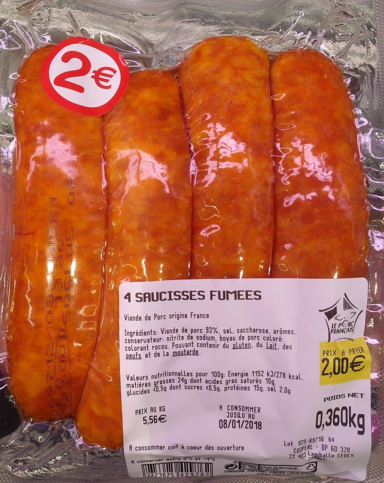 Cooperl 4 Saucisses Fumées packshot