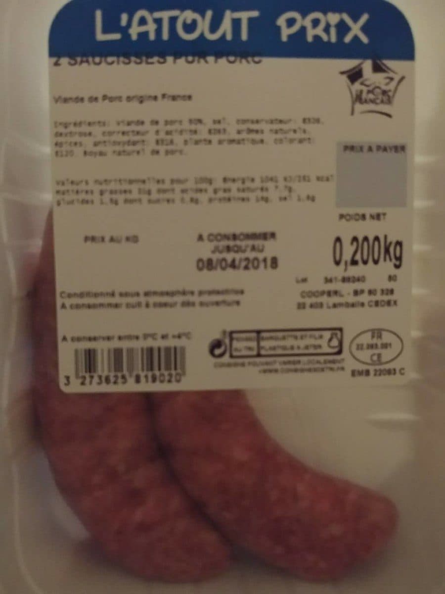 Cooperl 2 saucisses pur porc packshot
