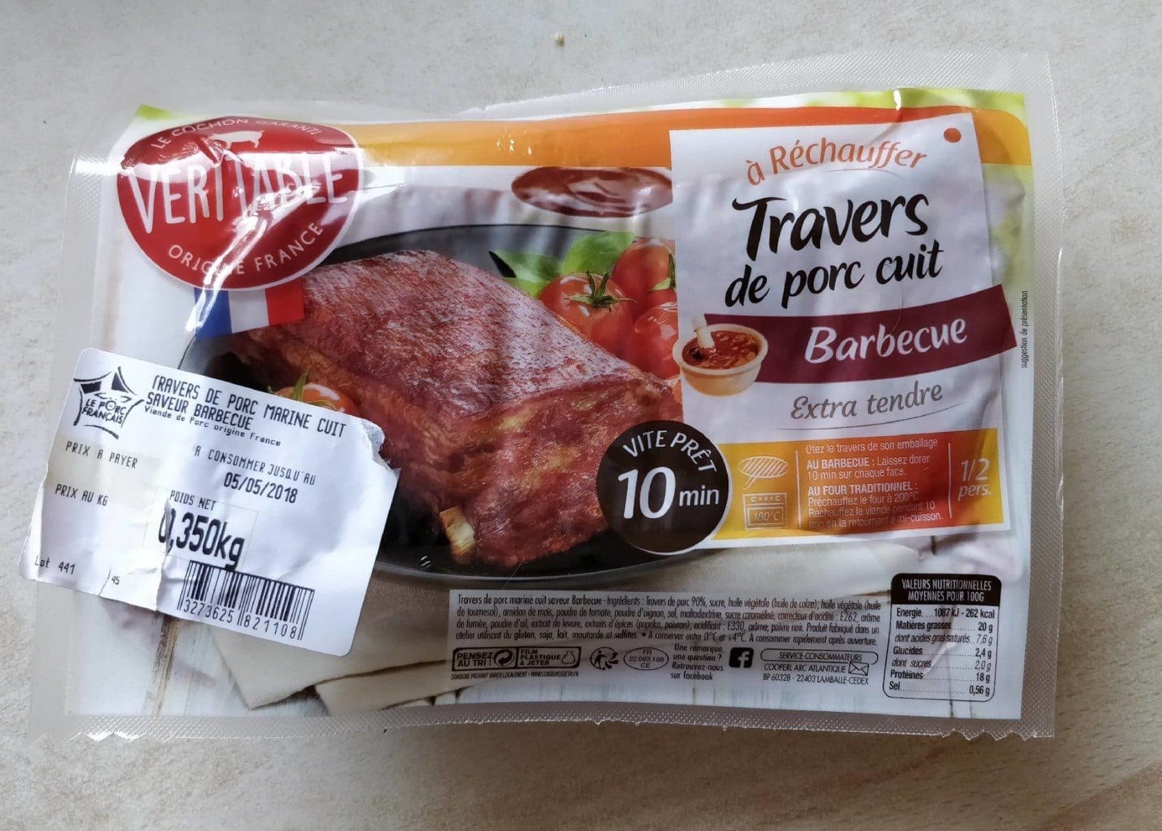Open Food Facts Travers de porc mariné cuit À RÉCHAUFFER packshot