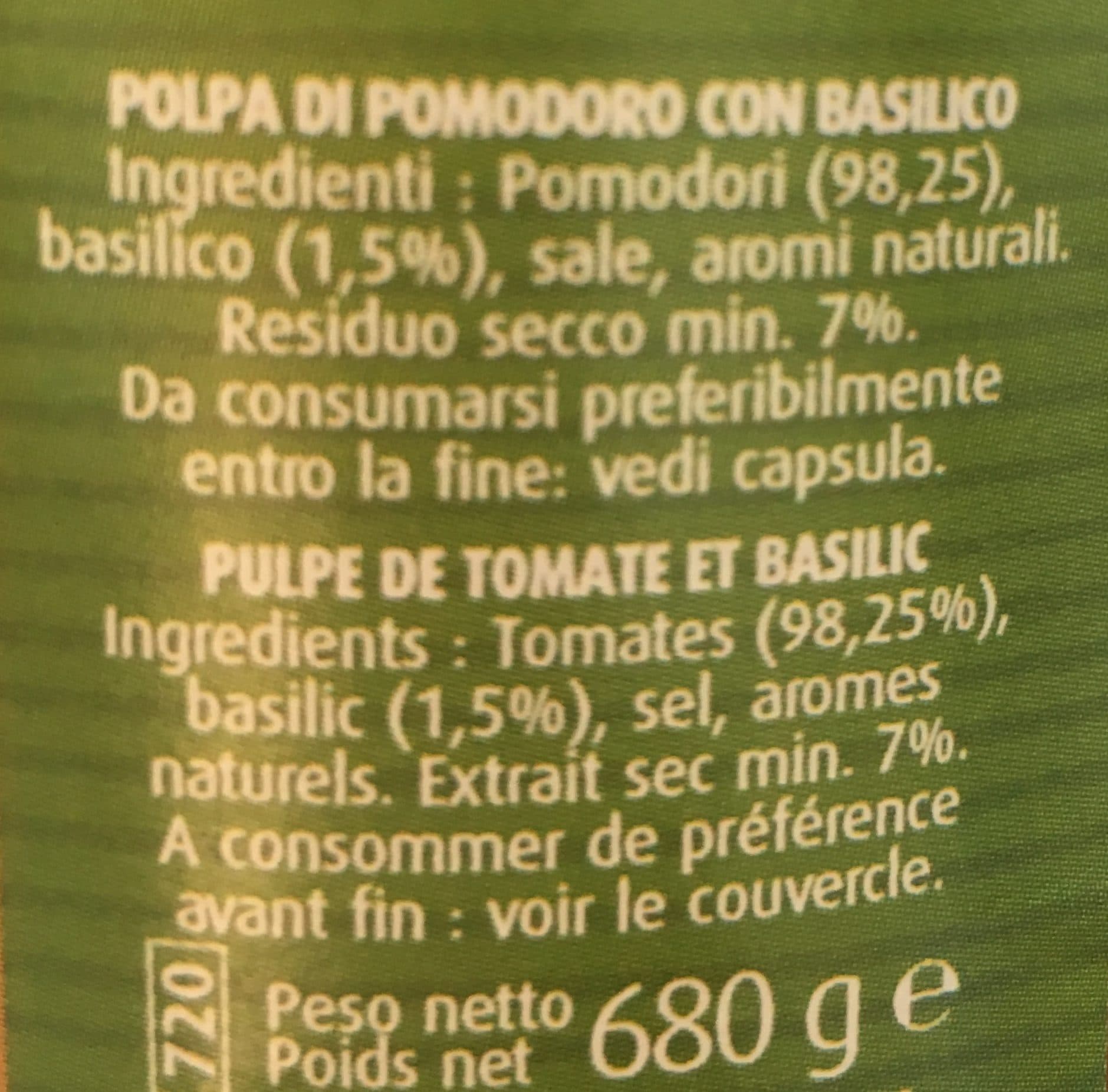 Pietro castelli Pulpe De Tomates Au Basilic packshot