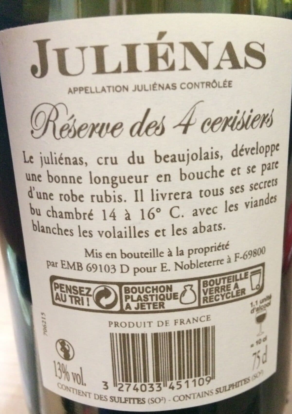 Juliénas Juliénas, Vin Rouge, La Bouteille, packshot