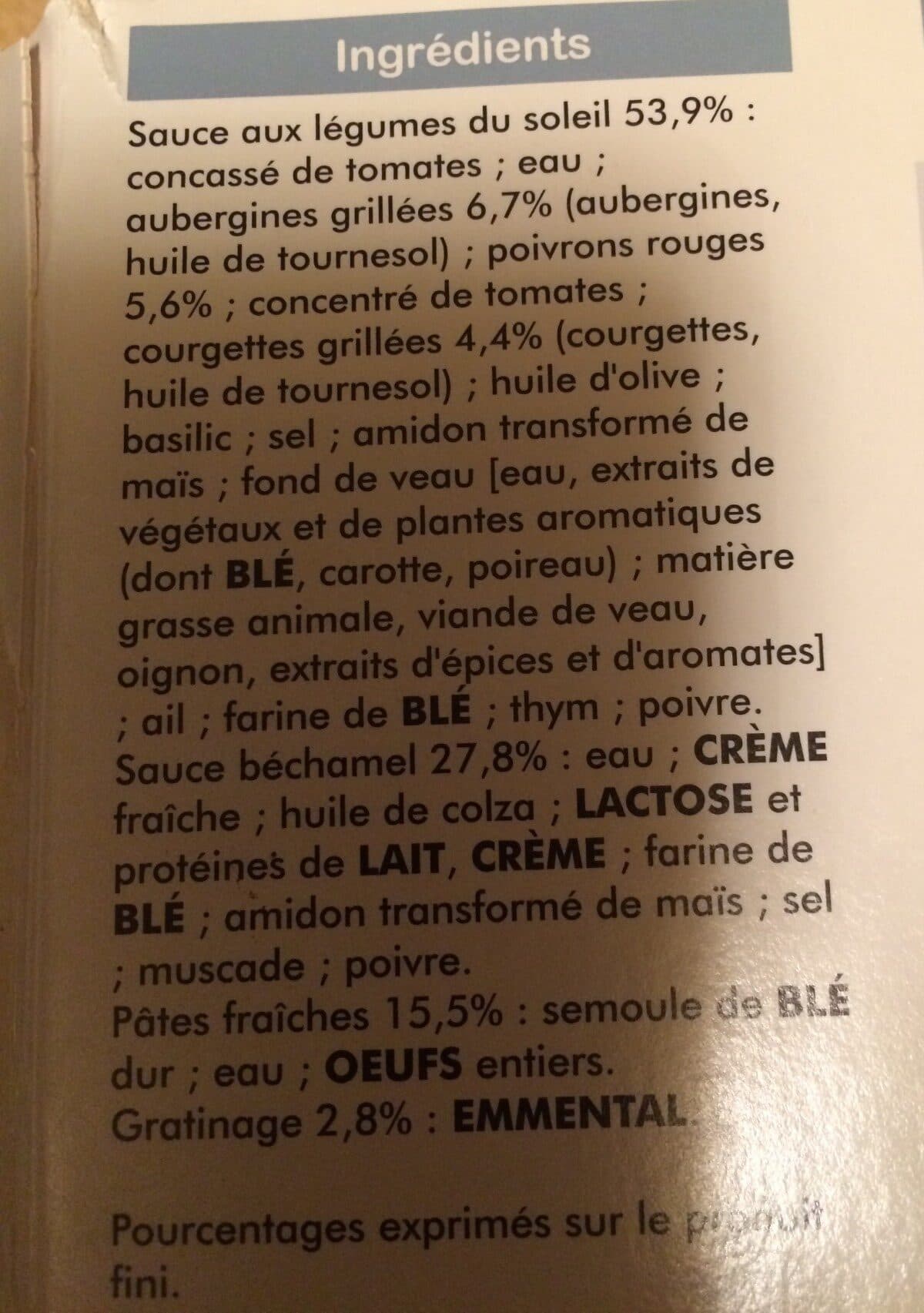 Open Food Facts Lasagnes aux legumes du soleil packshot