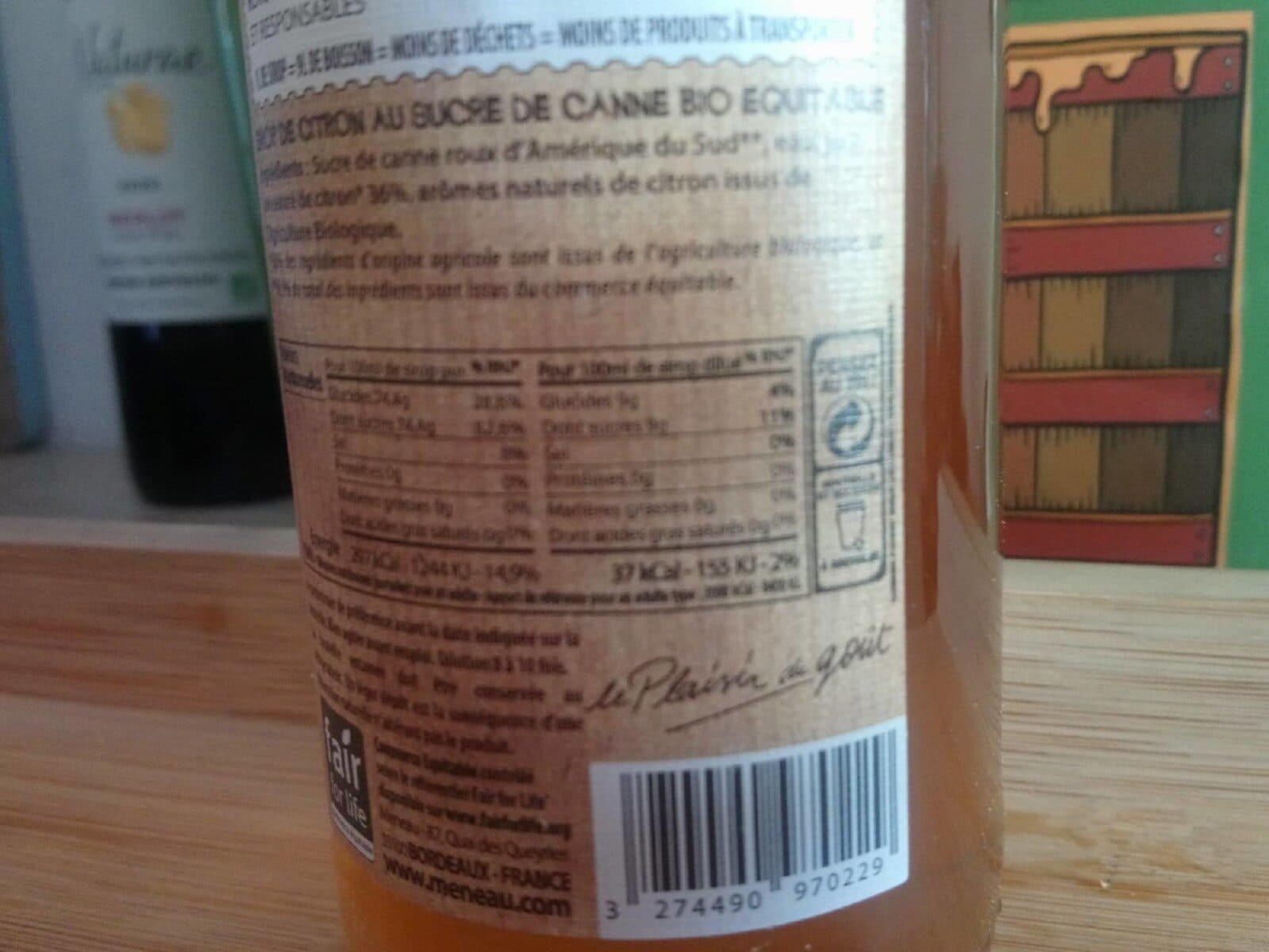 Meneau Sirop De Citron Au Sucre De Canne packshot