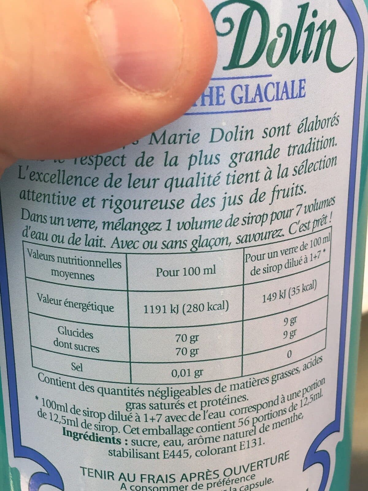 Marie dolin Sirop de menthe glaciale packshot