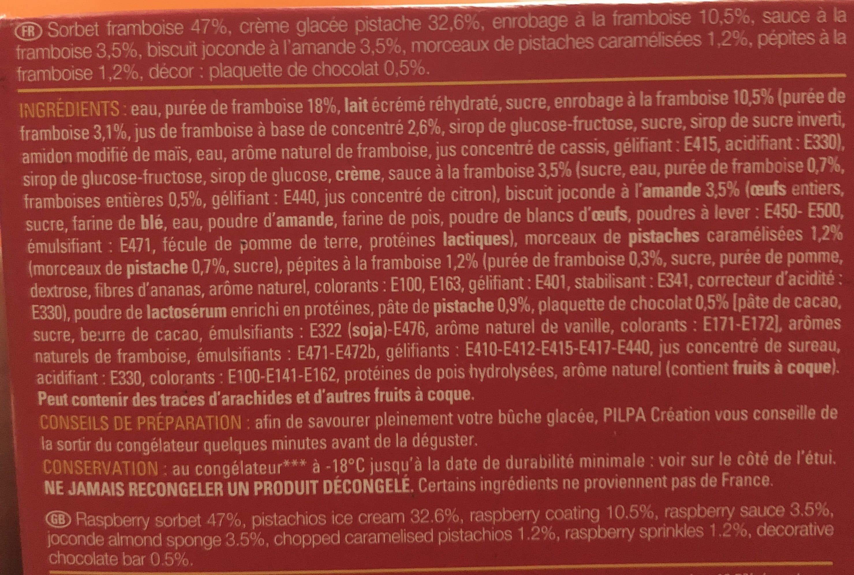 Pilpa Bûche Framboise Pistache packshot