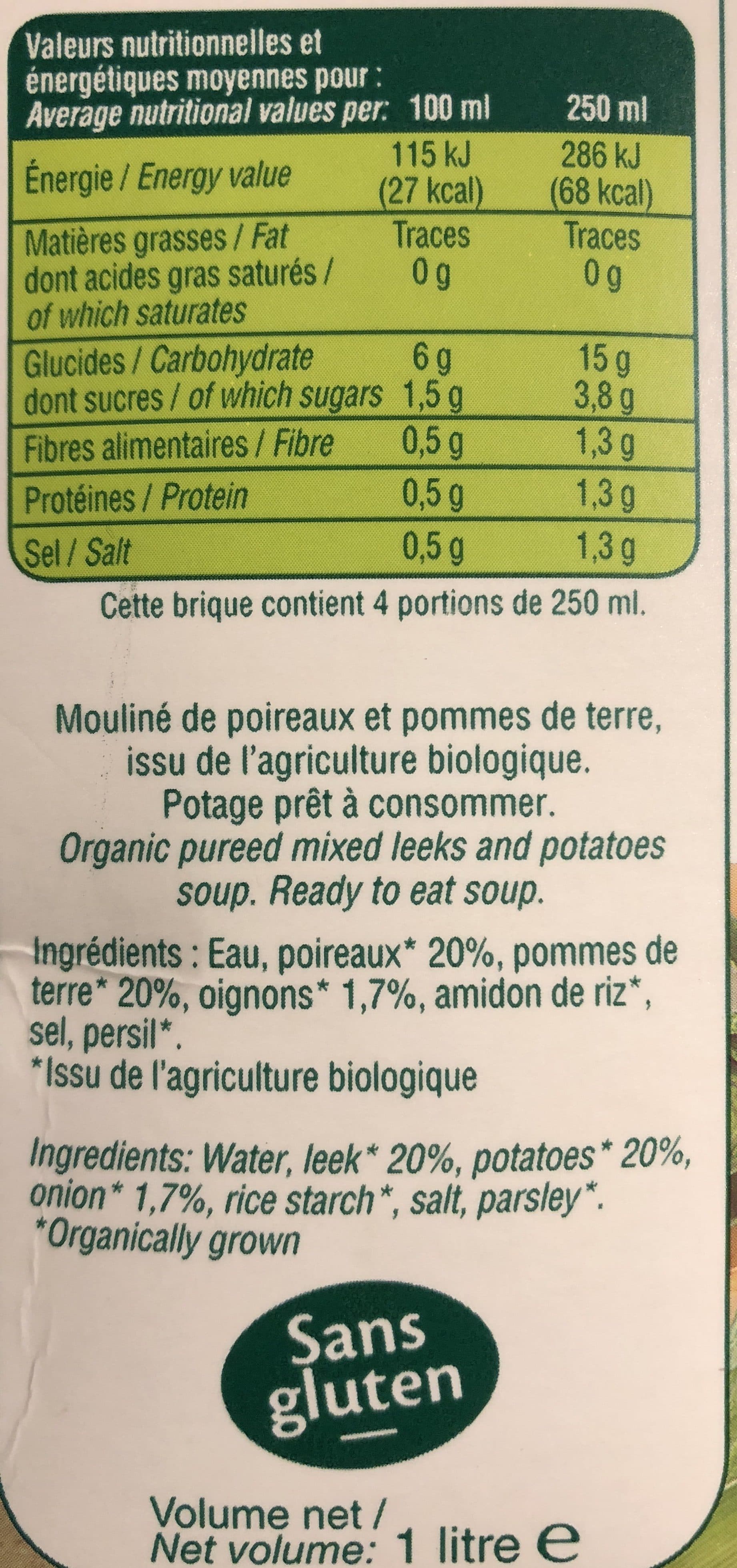 La potagere Mouliné de poireaux pommes de terre packshot