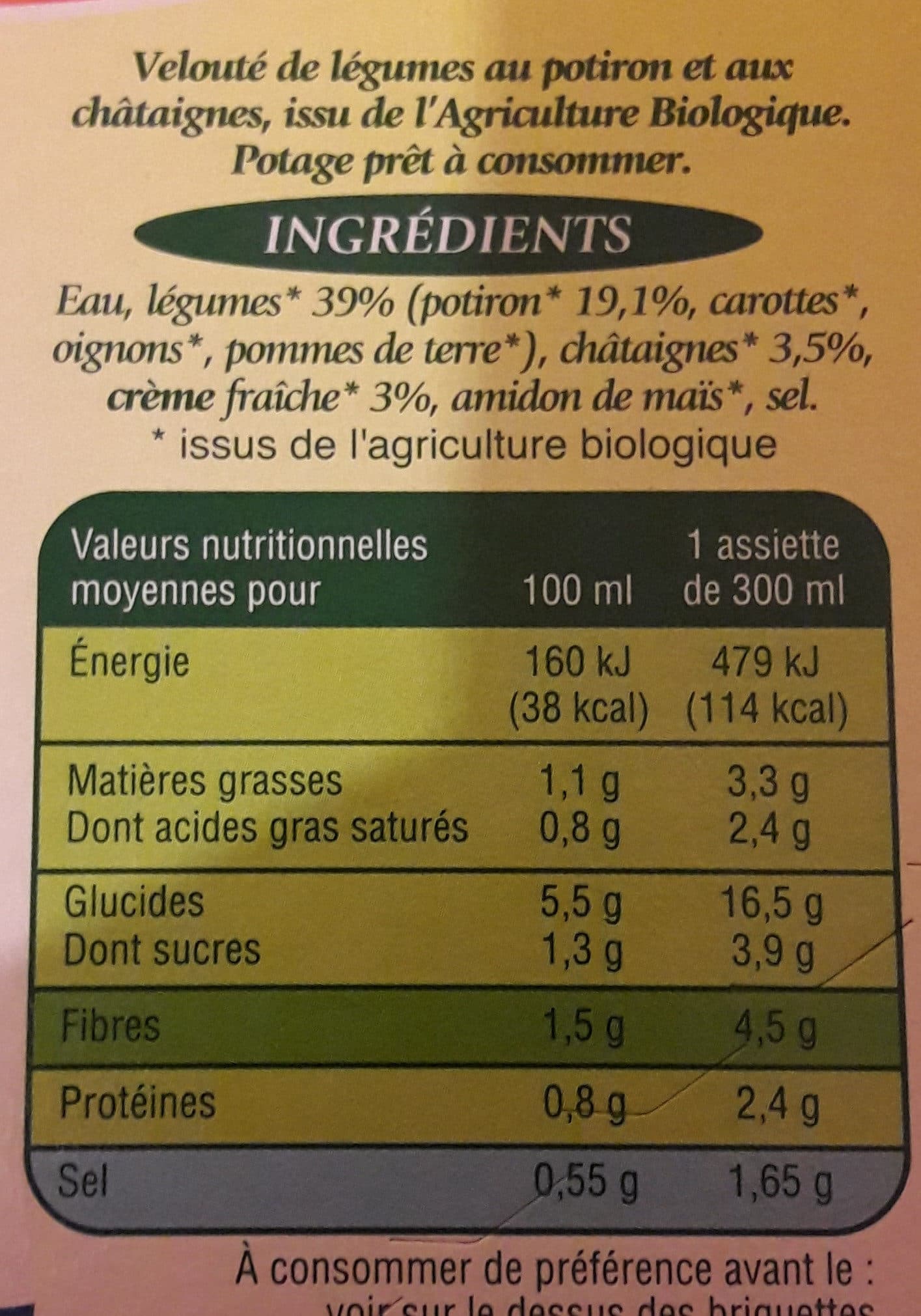 La Potagère Velouté de Potiron Châtaignes Bio packshot