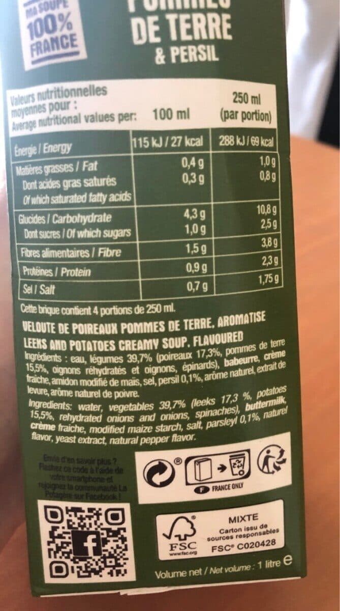 La Potagère Velouté de Poireaux Pommes de Terre packshot