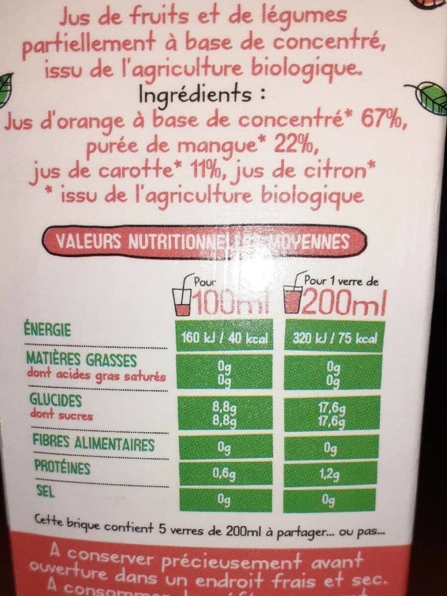 Plein Fruit Jus d'orange, mangue et carotte bio packshot
