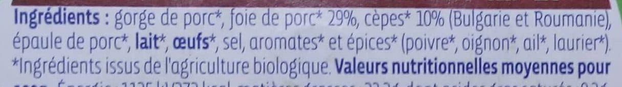 Biocoop Terrine campagne cèpes packshot