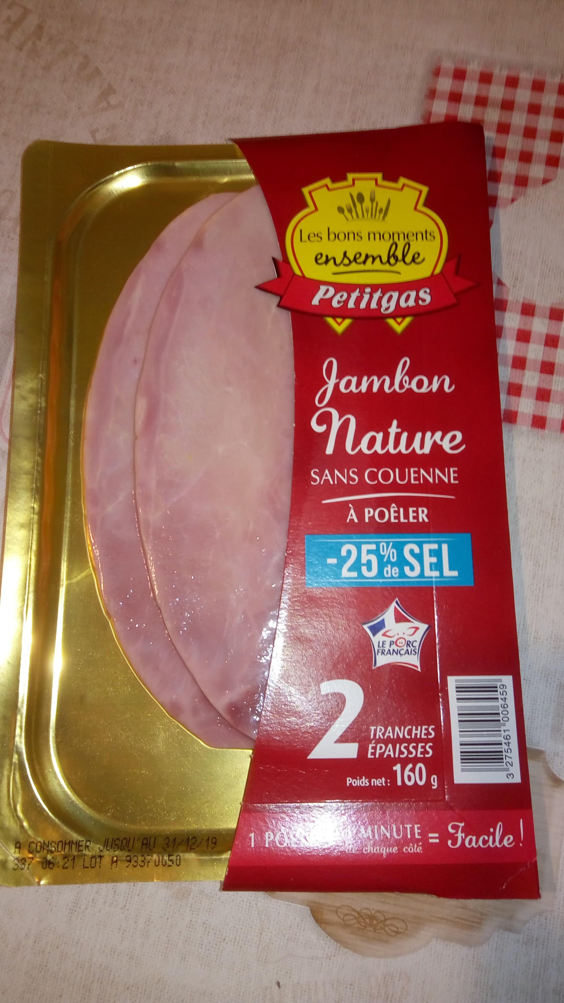 Petitgas Jambon nature sans couenne packshot