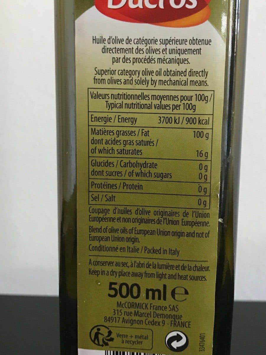 Ducros Huile d'olive vierge extra packshot
