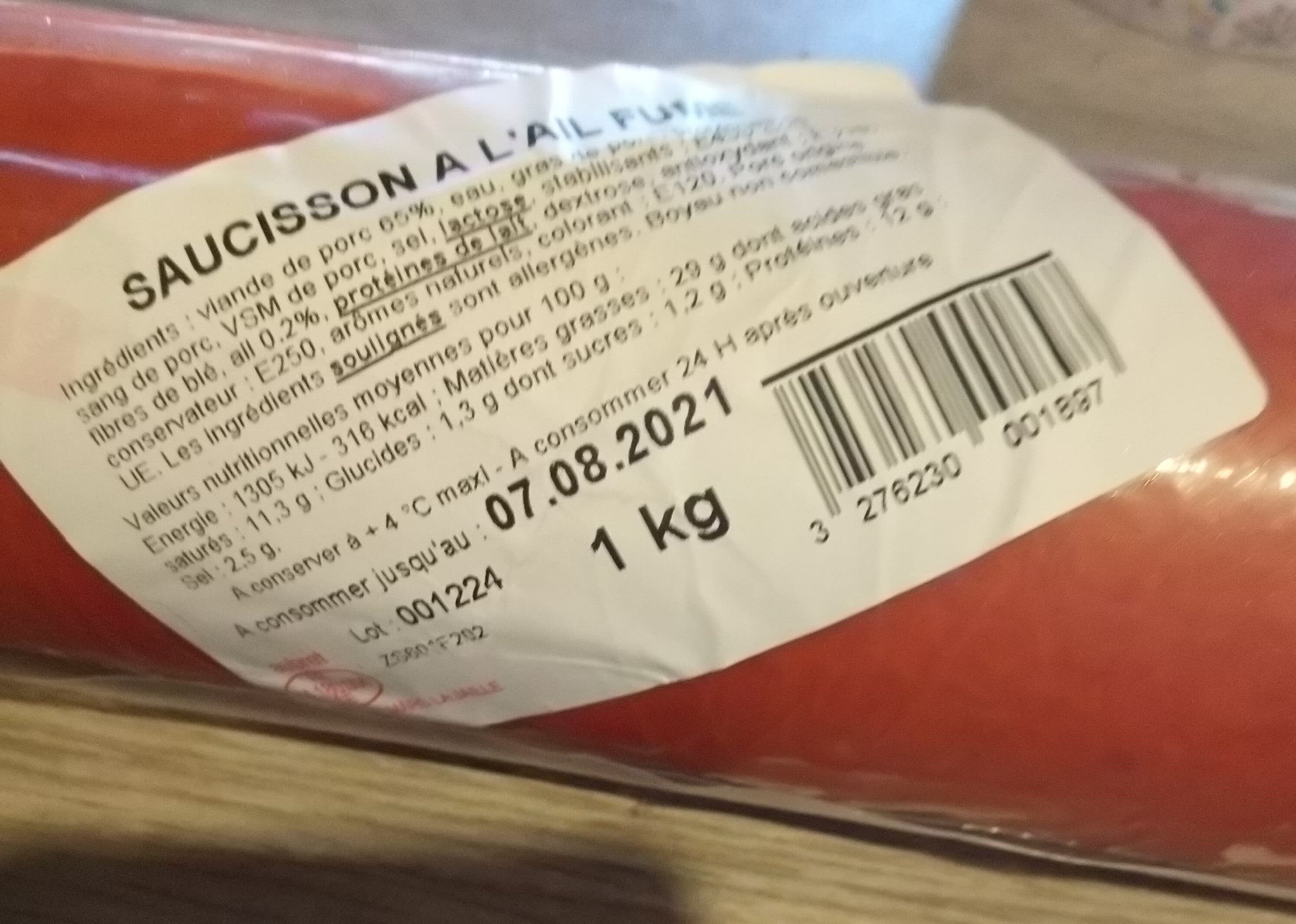 U Saucisson a l'ail fume AUBRET packshot
