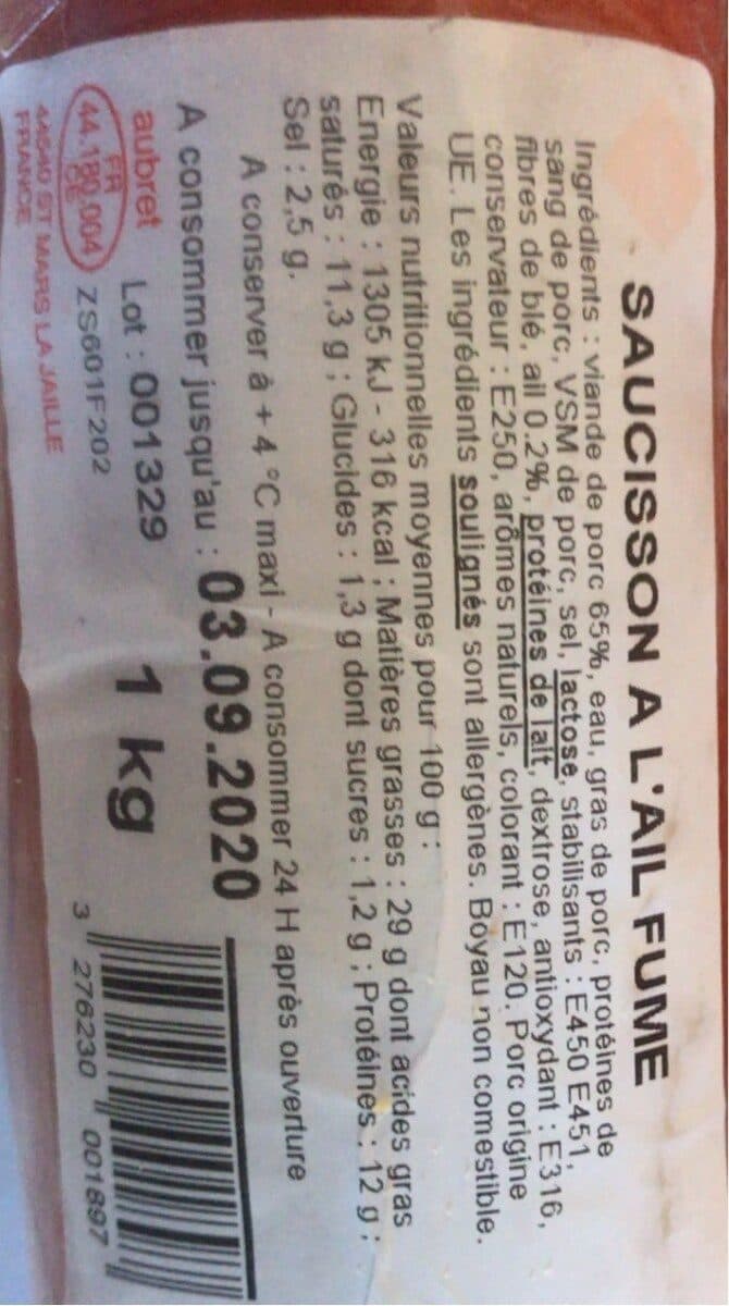 U Saucisson a l'ail fume AUBRET packshot