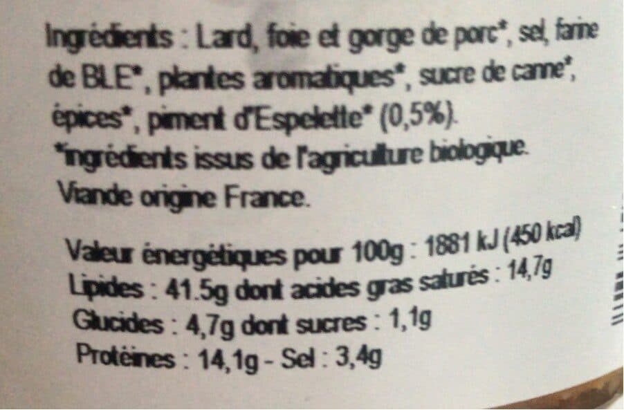 Open Food Facts Pâté au piment d'Espelette packshot