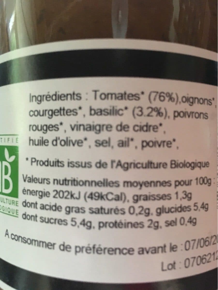Open Food Facts Gaspatcho de tomate au basilic packshot
