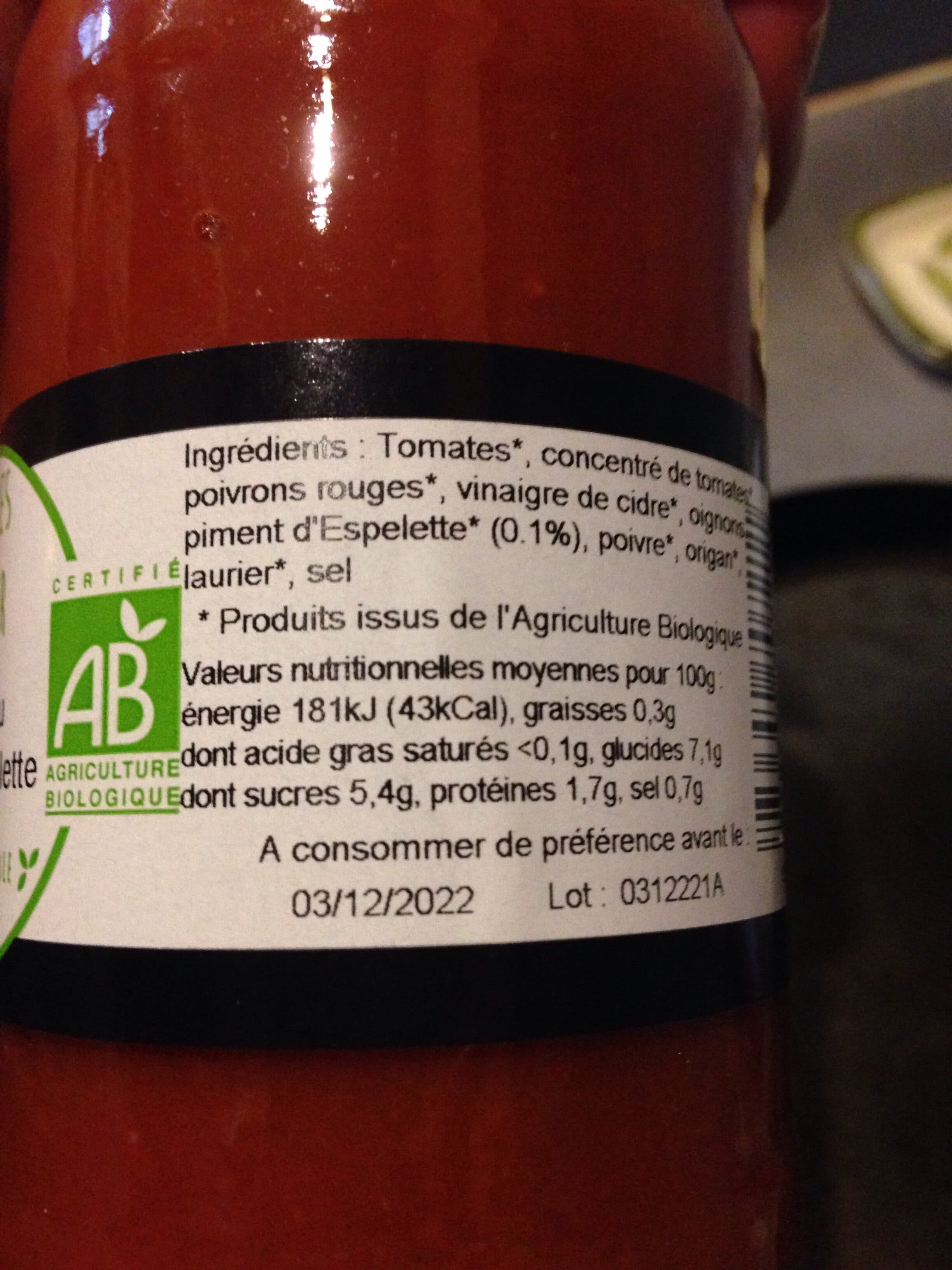 TARTINES&POTAGER Ketchup au piment d'Espelette packshot