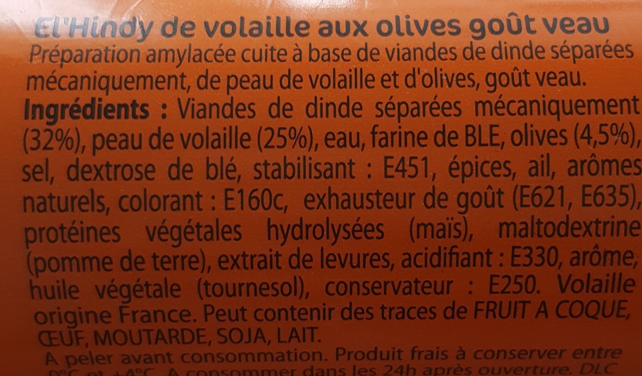 Id Halal El'Hindy de volaille aux olives goût veau packshot