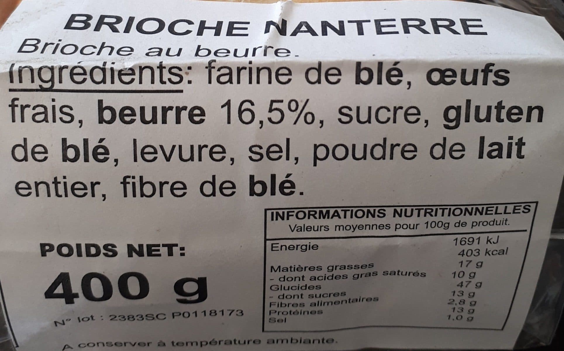 Open Food Facts Brioche Nanterre packshot
