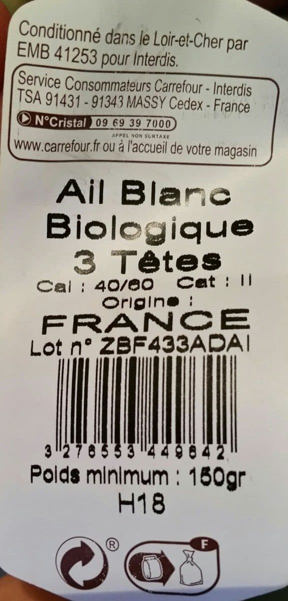 Carrefour BIO Ail blanc biologique packshot