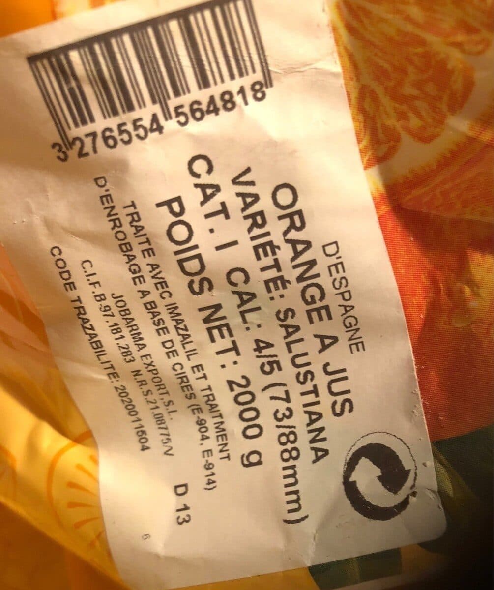 Open Food Facts Oranges à jus Valencia Late packshot