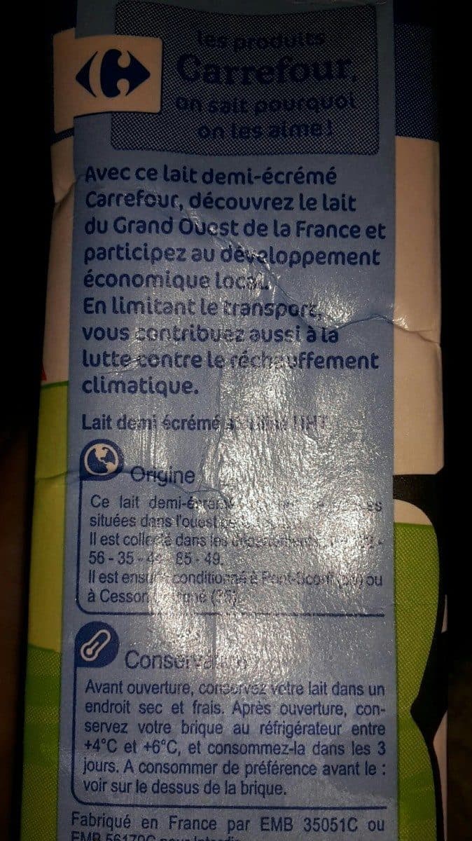 Carrefour Lait demi écrémé stérilisé UHT packshot