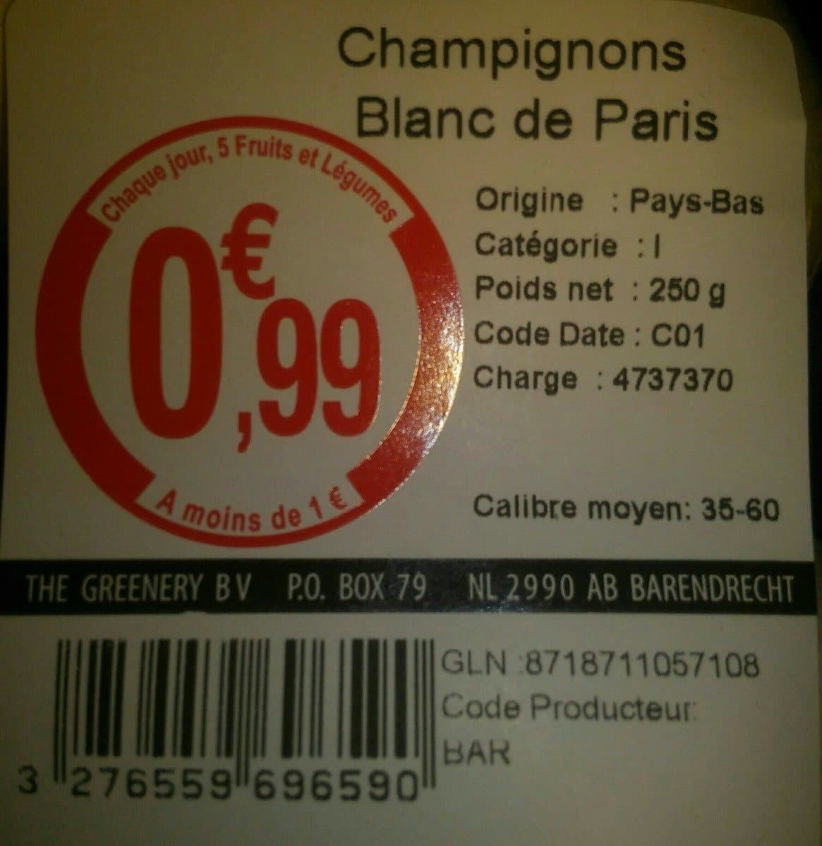 Open Food Facts Champignons blancs de Paris packshot